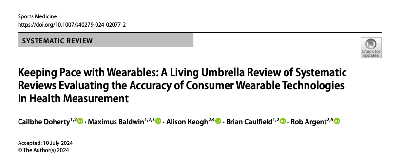 DohertyCailbhe's tweet image. Read our latest #research on the accuracy of #WearableTech, published in @SportsMedicineJ.
"Keeping Pace with Wearables: A Living Umbrella Review of Systematic Reviews Evaluating the Accuracy of Consumer Wearable Technologies in Health Measurement"
rdcu.be/dPv9Q