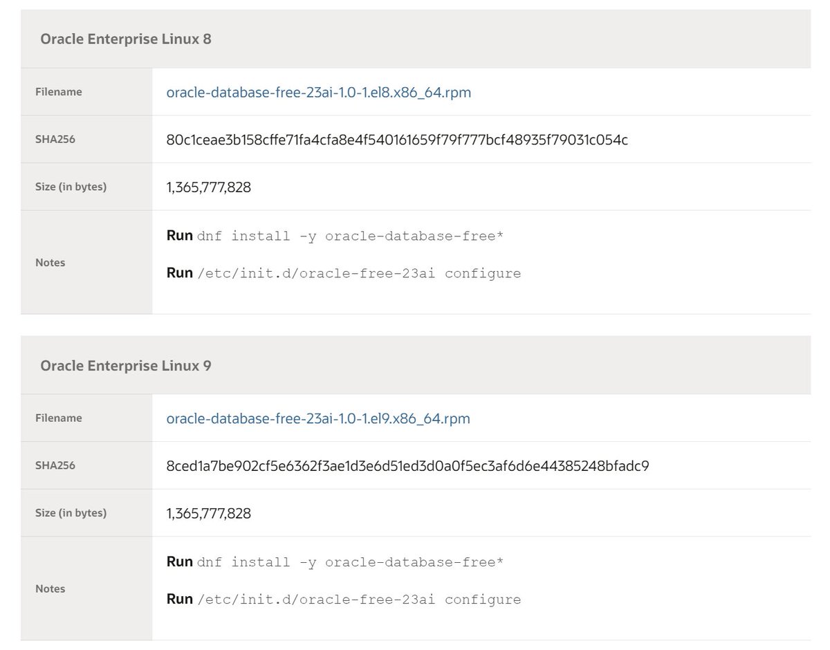 connor_mc_d's tweet image. If you head over to oracle.com/database/free/…
you&apos;ll find the RPMs have been freshened up to 23.5

Enjoy!