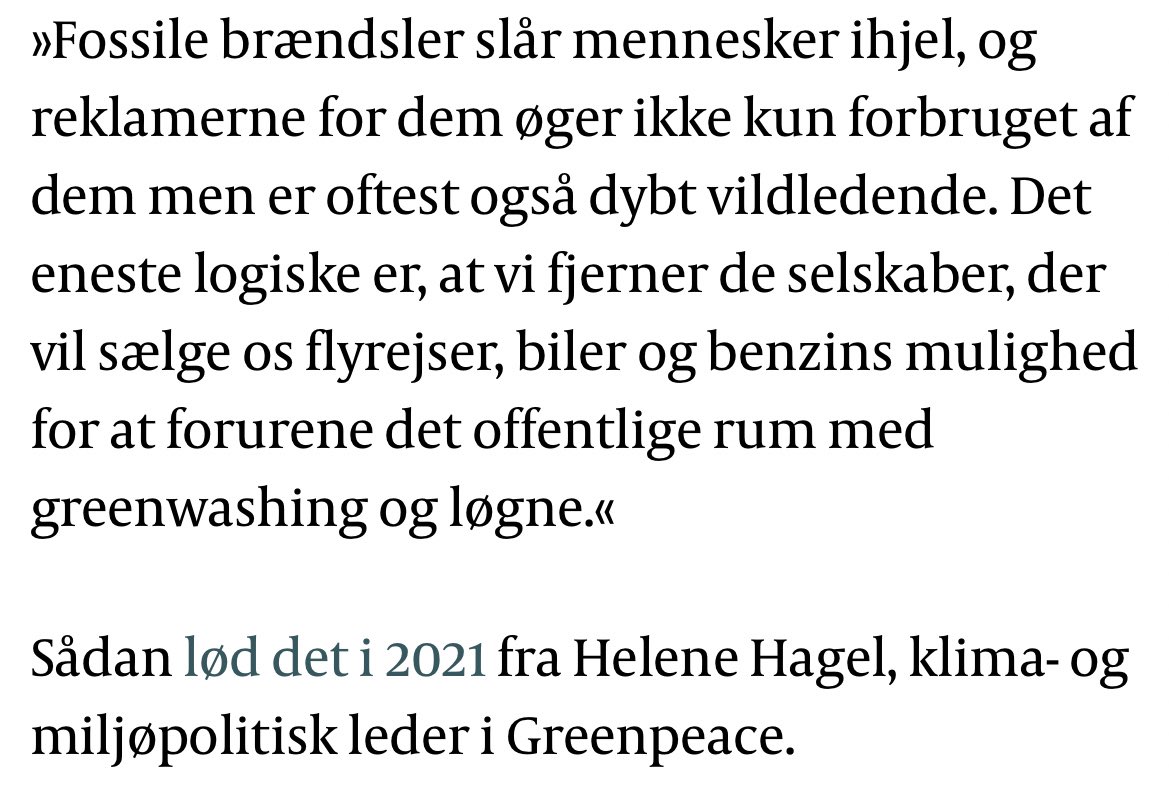 Helene Hagel (@helenehagel) on Twitter photo For nogle år siden forsøgte vi at få et EU-borgerforslag om forbud mod fossile reklamer igennem. Lykkedes ikke helt.
Måske der er mere momentum nu? <a href="/antonioguterres/">António Guterres</a> efterspørger det. Branchen selv gør. Myndighederne.
Læs <a href="/madsnyvold/">Mads Nyvold</a>’s gennemgang: klimamonitor.dk/nyheder/art100… For nogle år siden forsøgte vi at få et EU-borgerforslag om forbud mod fossile reklamer igennem. Lykkedes ikke helt.
Måske der er mere momentum nu? <a href="/antonioguterres/">António Guterres</a> efterspørger det. Branchen selv gør. Myndighederne.
Læs <a href="/madsnyvold/">Mads Nyvold</a>’s gennemgang: klimamonitor.dk/nyheder/art100…