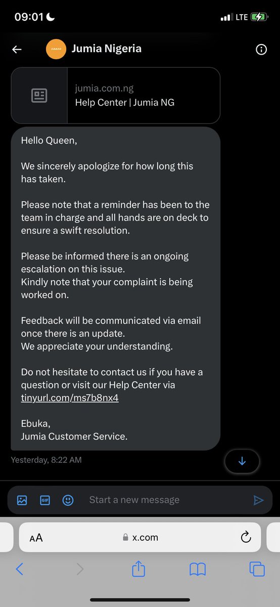 imogeeeeen's tweet photo. @yabaleftonline @GistLovers @fccpcnigeria Here is the same response  from  @JumiaNigeria , since June, I don’t know if it the message is automated🤦🏻‍♀️.  @csmnig https://t.co/WhCqslrFVZ