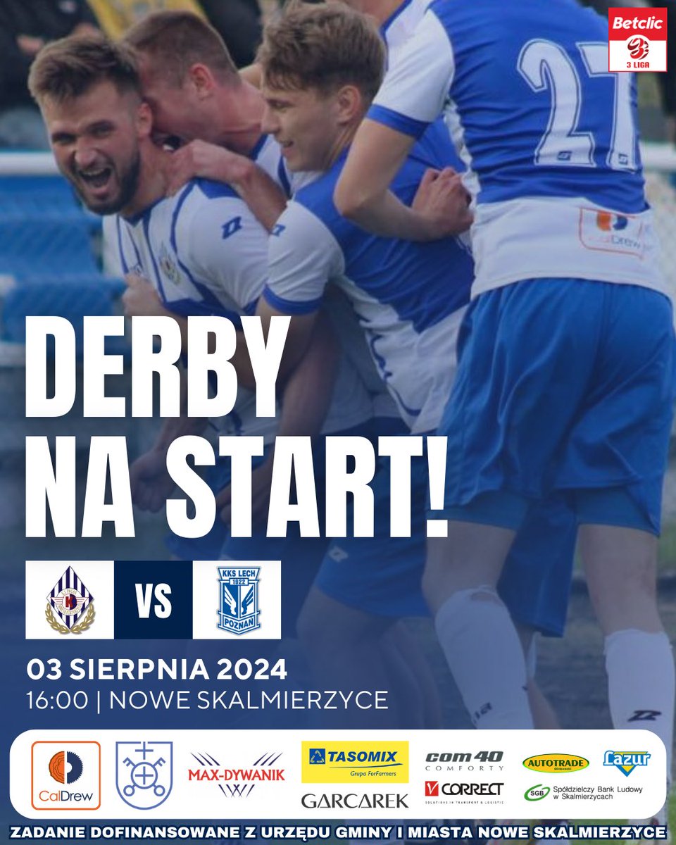 🚨 • 𝗪𝗥𝗔𝗖𝗔𝗠𝗬 🤩 W sobotę WSZYSCY NA STADION 🤍💙

🆚 <a href="/AkademiaLP/">Akademia Lecha Poznań</a> 
📅 03.08 (sobota)
🕐 16:00 
🏟️ Stadion Miejsko-Gminny w Nowych Skalmierzycach 
🎟️ Bilety dostępne przed meczem przy wejściu na stadion 

#betclic #3liga <a href="/BetclicPolska/">Betclic Polska 🔞</a>