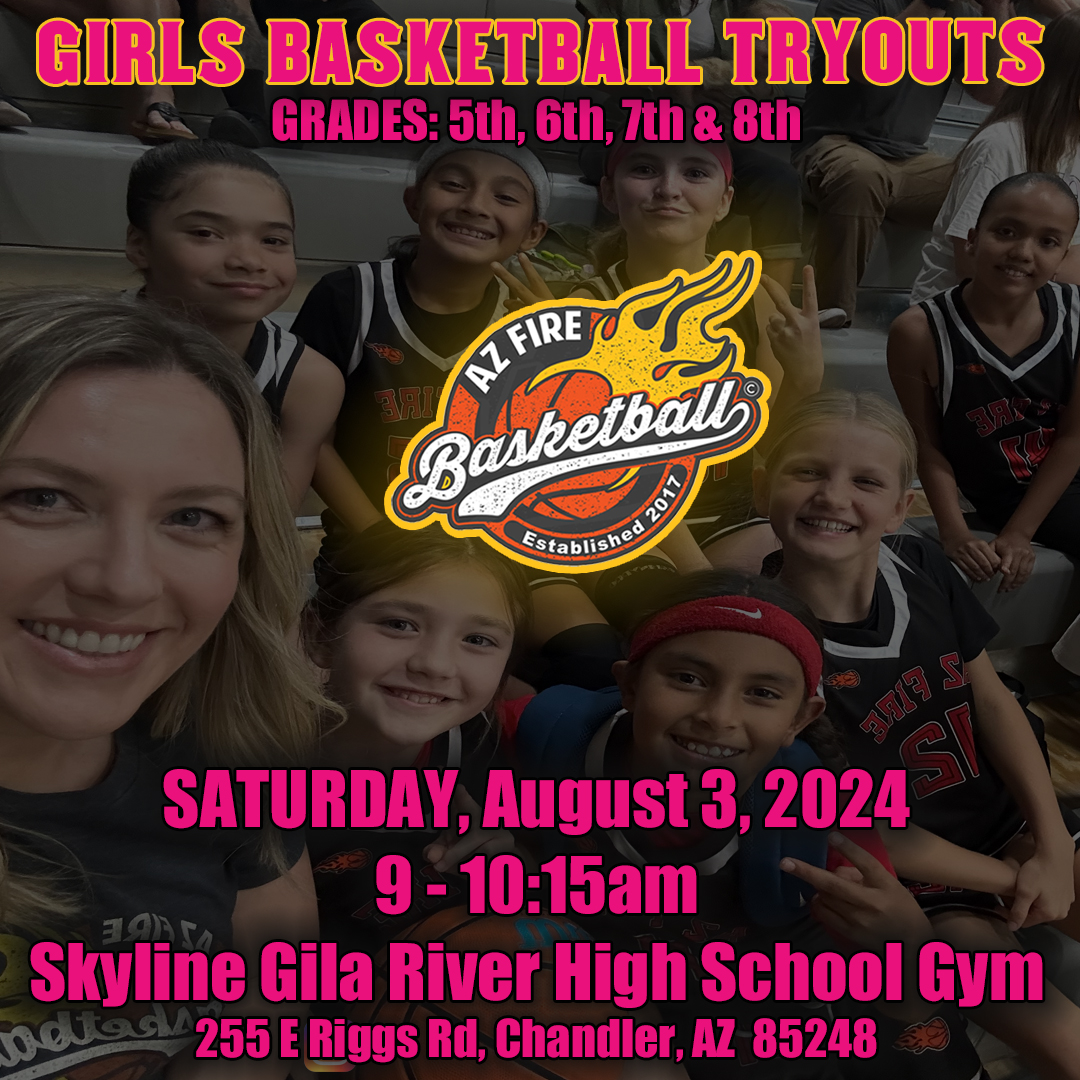 azfirebball's tweet image. AZ FIRE GIRLS BASKETBALL TRYOUTS
🏀🔥🏀
Grades: 5th, 6th, 7th & 8th
Saturday, August 3, 2024
9 - 10:15am
Skyline Gila River High School Gym
255 E Riggs Rd., Chandler, AZ 85248