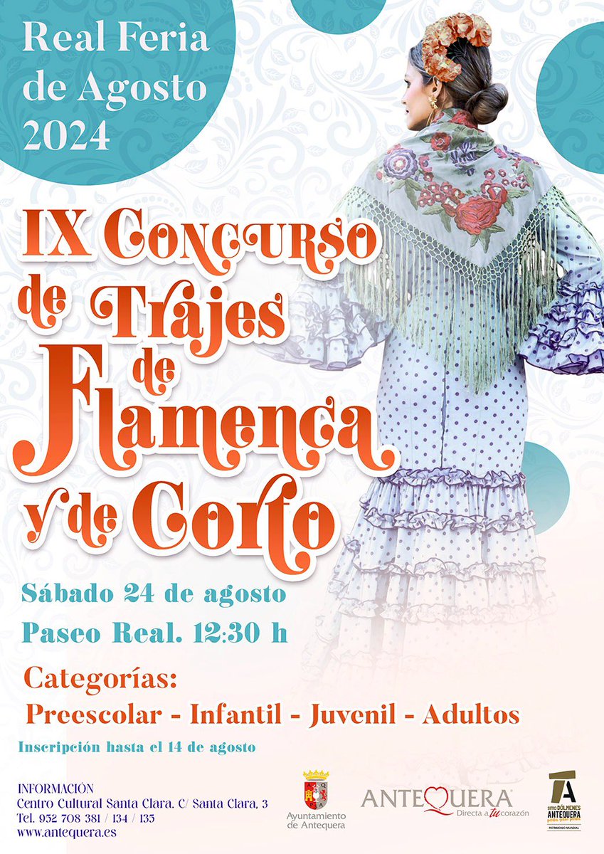 AytoAntequera's tweet photo. ‼️ ¡No te despistes!
Abierto el plazo de inscripción para participar en los tradicionales concursos de la Real Feria de Agosto

🍅 Concurso Nacional de Porra
💃🏻 Concurso de Trajes de Flamenca y Corto

📲 Más información:
https://t.co/69XcFXStPg

#Antequera es #MásCiudad https://t.co/AGfQ3VnD9A