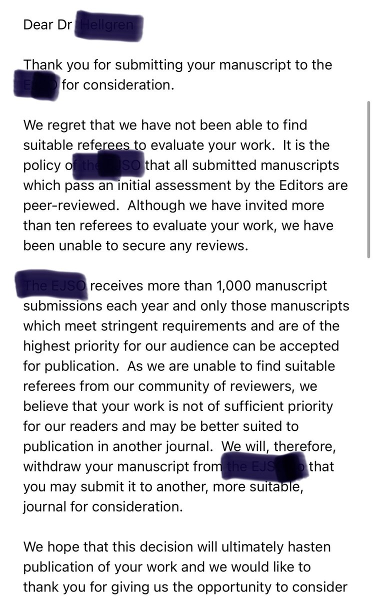 DrJuhlin's tweet image. I spend a considerable amount of time reviewing papers for journals, and I have published a few myself - but this was a first. #thanksfornothing #3monthsofwaiting 

(Also, lack of reviewers = not of interest to readers? Really?)