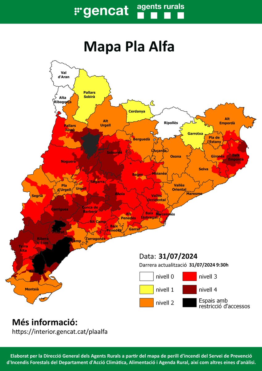 🔴Aquest és el mapa del #PlaAlfa per avui dia 31/07/2024
📍Consulta el mapa interactiu per conèixer quin nivell hi ha activat al teu municipi o a la teva comarca⤵️
📲 interior.gencat.cat/plaalfa