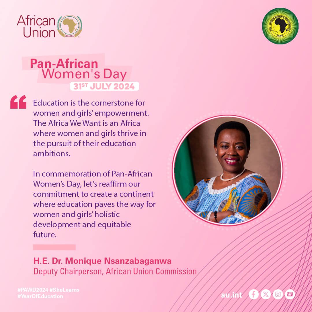 Happy Pan-African Women’s Day to my sisters across the continent! Women and girls contribute tremendously to the prosperity of our continent. 

It’s our collective responsibility to ensure that the challenges they face are addressed for them to access quality and lifelong