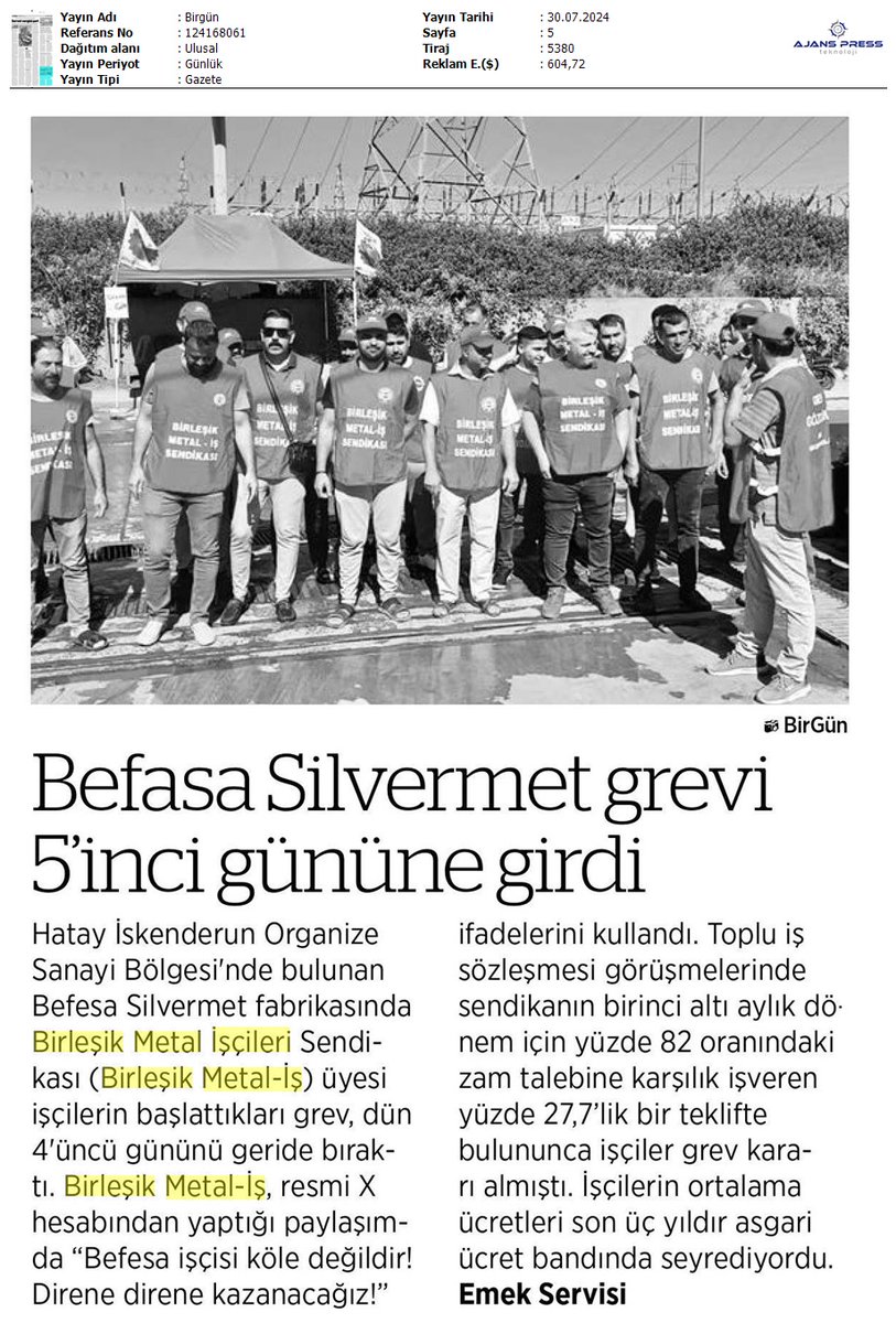 BirlesikMetal's tweet photo. Basında Sendikamız…
İskenderun Organize Sanayi Bölgesi'nde bulunan, Befesa Silvermet işyerindeki üyelerimizin sefalet ücreti dayatmasına karşı başlattıkları #GREV coşkusuyla devam ediyor.
#BizKazanacağız https://t.co/xpy92w2GY4