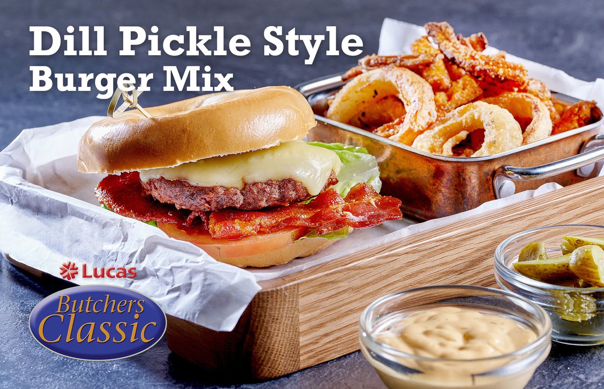 It's Lucas Burger Week! Fancy going across the pond?  Our Butchers Classic Dill Pickle Style Burger Mix is all-American and captures the flavours of the USA with its combination of dill, horseradish, smoke and tomato.  You can see the red peppers and onion in the mix, so it looks