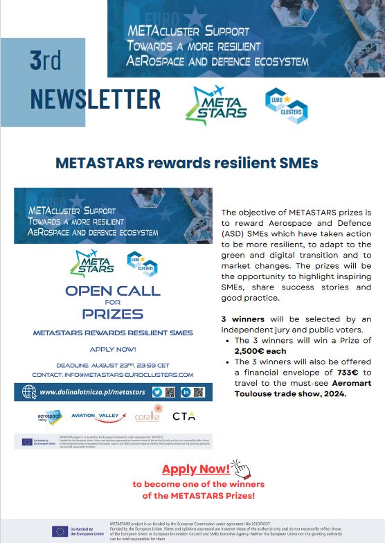 METASTARS22_25's tweet photo. 📣 The METASTARS 🛰 3rd Newsletter is released! 📃 📧➡️https://t.co/0K4Ag0h1aV

#aerospace #ECCP #euroclusters #Metastars #ASD #training
@EU_EISMEA
@Clusters_EU
@EU_Commission

@coralliaorg
@CTAndaluciaENG
@AerospaceValley https://t.co/aZ7OX51fBI