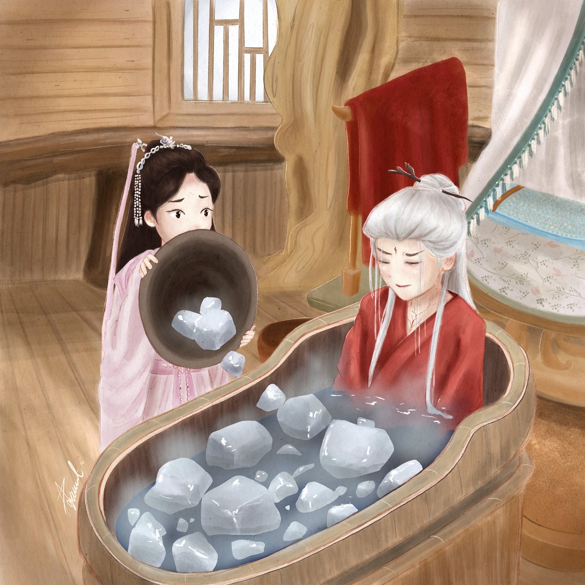 ayaart19's tweet photo. When Yingyuan’s curse flared up and Yandan panic soaked him in millenial dark ice to cool him down, but ended up freezing him😅
#ayaart #portrait #illustration #procreate #digitalart #romance #xianxia #cdrama #immortalsamsara #chengyi #tangzhou #yingyuan #yangzi #yandan https://t.co/WbzFz0p5Xp
