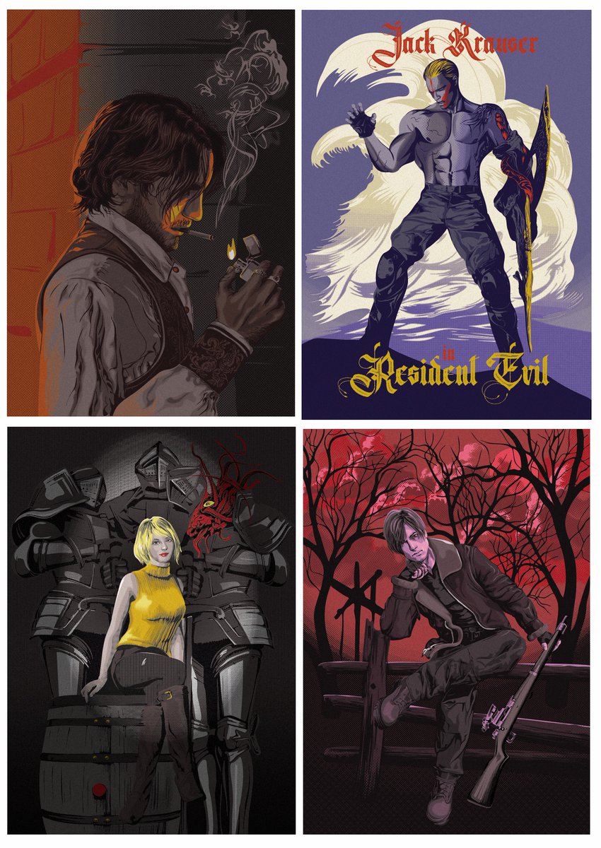 DesignPica's tweet image. Resident Evil 4 Remake poster designs. #residentevil #re4 #leonkennedy #LuisSerra #AshleyGraham #adawong