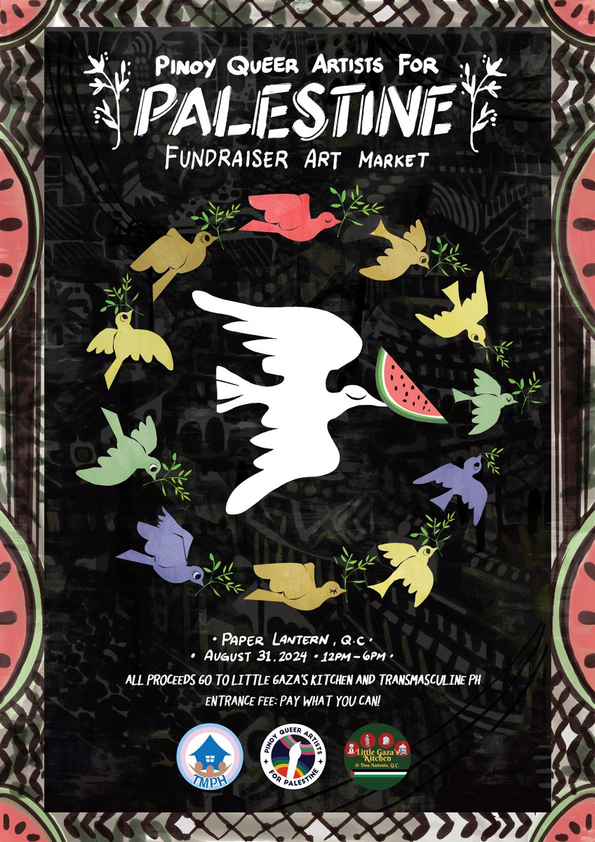 BUY ART &amp; RAISE FUNDS!

Join queer artists, advocates &amp;  allies at the #PQA4PARTMARKET on 08/31 @ Paper Lantern, Matalino St.!

👌 PAY WHAT YOU CAN entrance fee
🏳️‍🌈 Talented local queer artist line-up
🍉 Portion of sales go to LGK QC &amp; TMPH
👕 PQA4P t-shirt selling