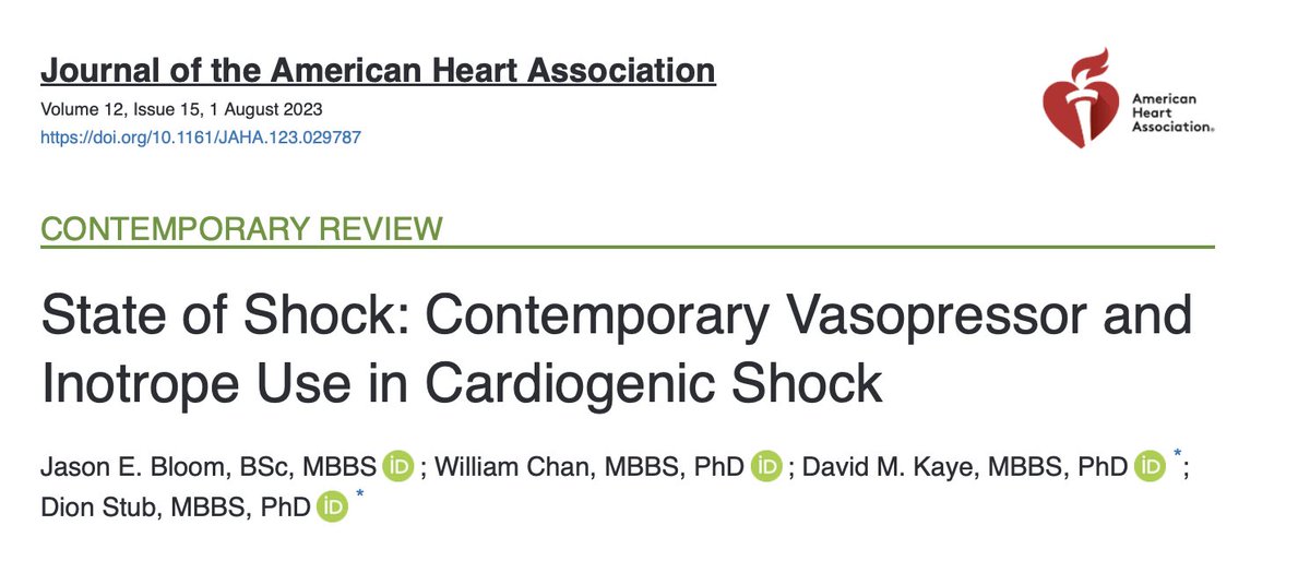 State of Shock: Contemporary Vasopressor and Inotrope Use in Cardiogenic Shock: <a href="/JAHA_AHA/">JAHA</a> 

🥸Nice review 

😱Summary 

👇👇👇