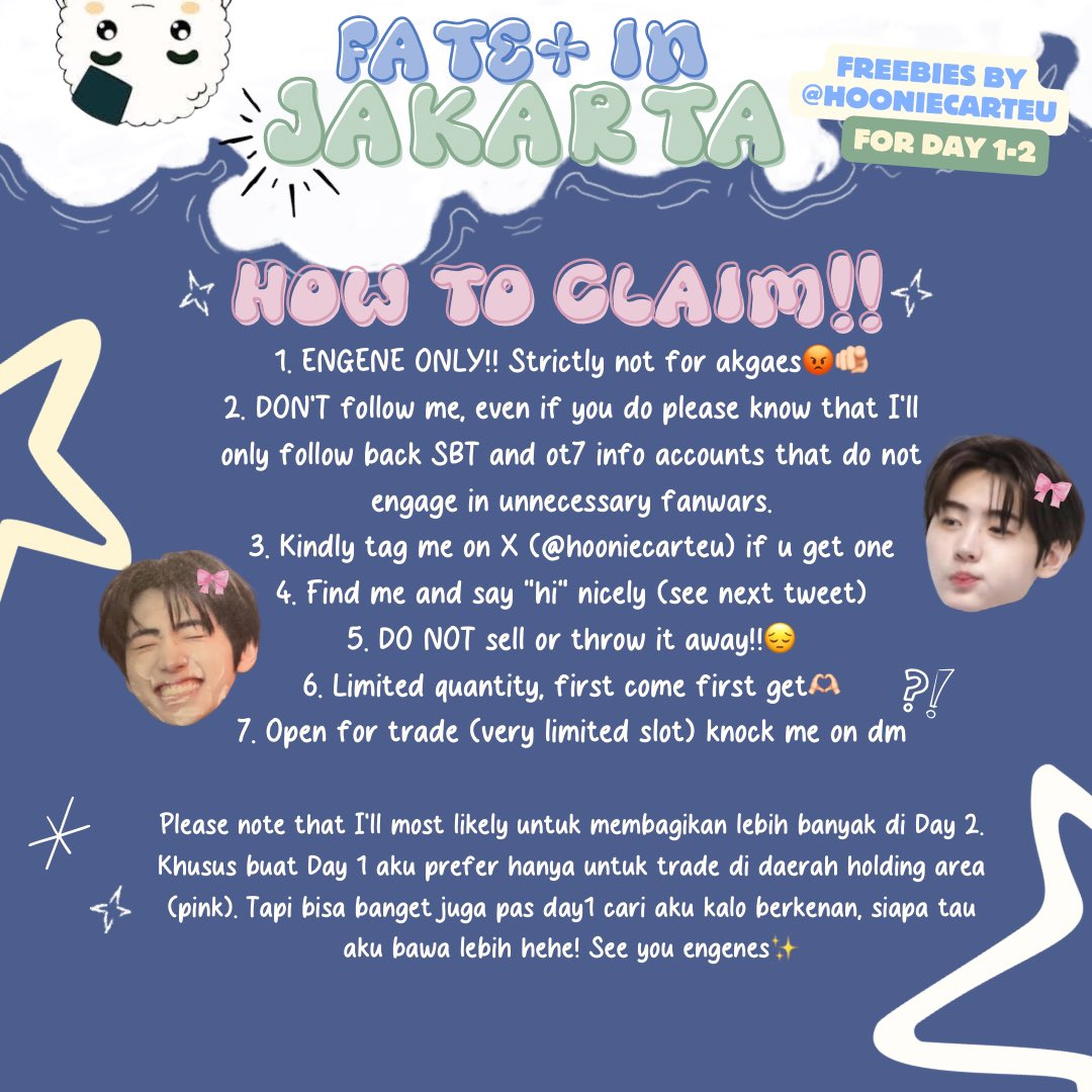 ENHYPEN FATE+ in JAKARTA freebies by <a href="/hooniecarteu/">𝓵𝓲𝓪</a>

🗓️ 17-18 August 2024
📍 ICE BSD Hall 1-2
🕜 TBA

+ engene only!
+ rts &amp; likes are 
+ READ details on 2nd pict
+ will be given randomly
+ limited qty

see you╰(*´︶`*)╯♡

#FATEPLUS_IN_JAKARTA #ENHYPEN