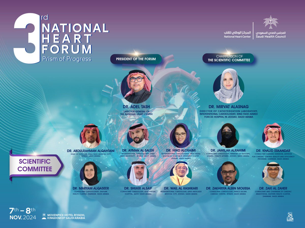 mirvatalasnag's tweet photo. أتشرف بتقديم أعضاء اللجنة العلمية للملتقى الثالث التابع لمركز القلب الوطنى فى المجلس الصحى السعودي بقيادة سعادة د/ عادل طاش @SHC_GOV 

حيث يتم تقديم مادة علمية ر��يعة المستوى وهناك تمثيل من جميع المراكز فى المملكة كما ستكون هناك مشاركة عالمية من جمعيات مخضرمة فى مجال علاج أمراض وجراحة القلب 

@AdelTash @AlkashkariWail @AymanAlSaleh @Dr_A_ALQahtani @DrAlbinmousa @ZakiAlzaher @HindAlosaimi_ @AlrahimiJ @ZakiAlzaher