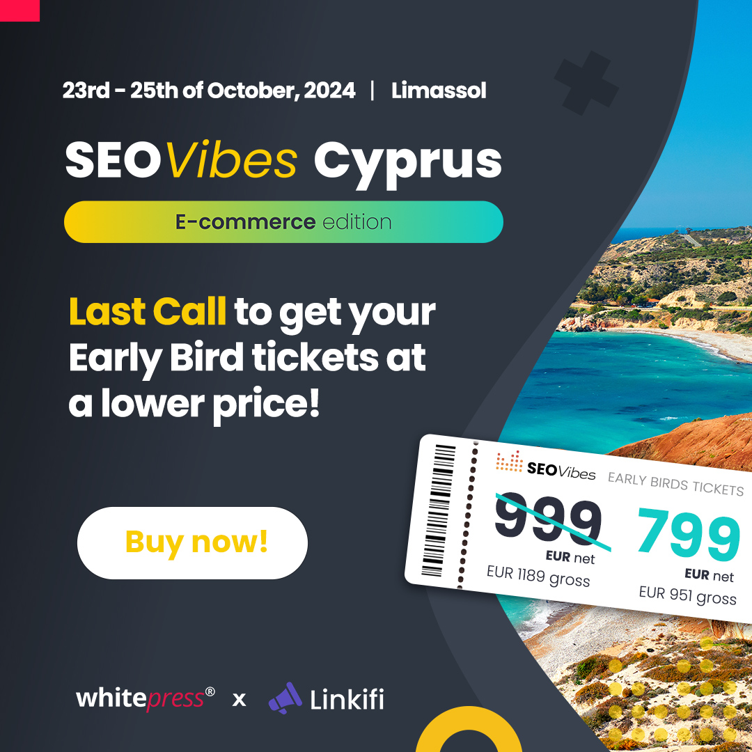 ⏳ Final hours for Early Bird tickets! ⏳

Today is the last day to save €200 net on your ticket for SEO Vibes Cyprus. 🎟️ Join us from October 23-25, 2024, at the beautiful Amathus Beach Hotel. 

Get your ticket now 👉 wp2go.net/wguj!