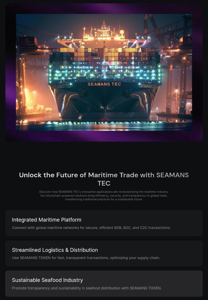CryptoTrustCMM's tweet photo. 📌 SEAMANS TEC: Revolutionizing Maritime Trade with Blockchain !!

Seamans Project is at the forefront of revolutionizing the global maritime industry through blockchain technology. The vision is to create a sustainable and innovative maritime ecosystem, transforming traditional practices with secure and efficient digital solutions.

WHY NEED TO HOLD $SEAT TOKEN FOR LONGTERM ?

💎 Tokens will soon be applied to the platform.
💎 In the future, this token will be applied across the entire maritime industry.
💎 SEAT is suitable, because seafarers need a global currency. 

SEAMANS PLATFORM almost ready to use for all users : https://t.co/mJlz1gQbmP

$SEAT is available to trade on Big Exchange, Gateio and MEXC👇

📊 https://t.co/xqdwxAEdbl
📊 https://t.co/bnomSGm5vz

Join us in leading the future of maritime trade and fostering continuous growth and transparency in the global market.

🌐 Learning more details about Seamans Project : https://t.co/MpGKrTGOQr

#SEAT #SeamansTEC #SeamansClub #SeamansProject  #CryptoCurrency #Blockchain #Gateio #MEXC #Trading #Maritime #SeamansPlatform