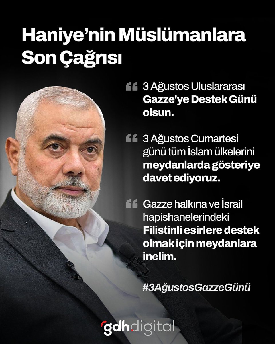 İsmail Heniye'nin vasiyetidir. 3 Ağustos Uluslararası Gazze'ye Destek Günü olsun. 

#3AğustosGazzeGünü