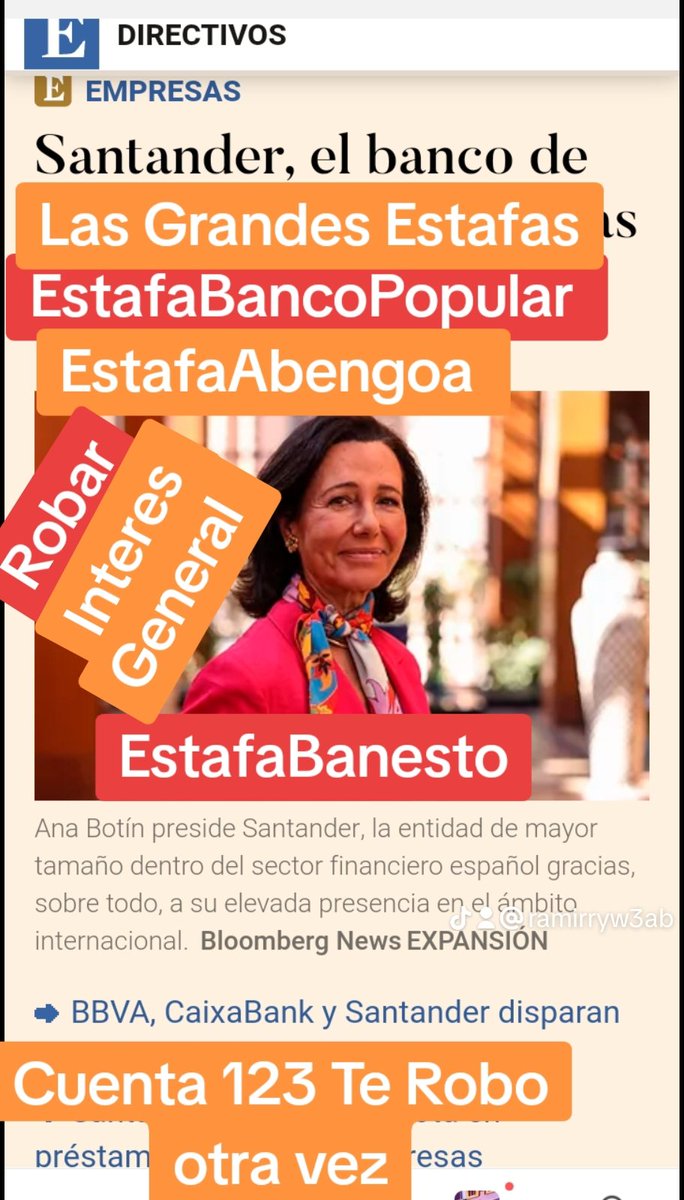 Robadoenbancop1's tweet photo. #SantanderLadron #EstafaBancoPopular El Mayor Expolio Bancario arruinaron a 305.000 Familias por el interés de la Botina , 1 mes antes había recomendado comprar acciones de Banco Popular precio objetivo 1€ por acción , ella por 1€ se quedó el Banco https://t.co/F8Fhjwfa1Q