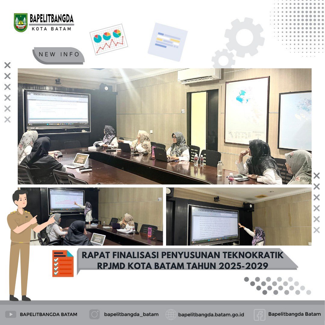 Bapelitbangda Kota Batam mengadakan Rapat Finalisasi Penyusunan Dokumen Teknokratik RPJMD Kota Batam Tahun 2025 - 2029 pada hari Rabu (31/07/2024)

Penyusunan Teknokratik RPJMD ini mencakup perumusan permasalahan  pembangunan daerah, penelaahan dokumen perencanaana, dll