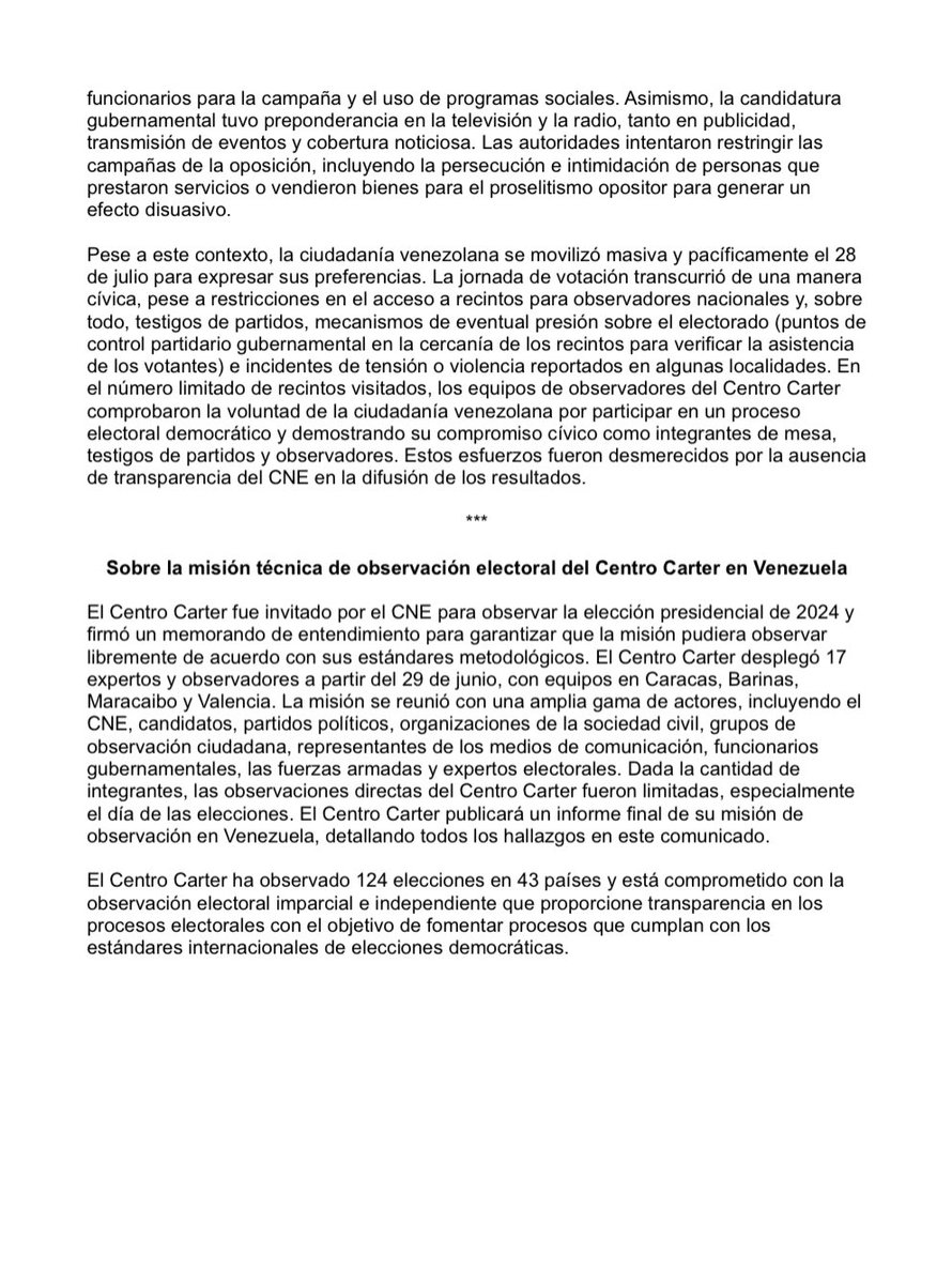 PatriciaJMadrid's tweet image. Demoledor el informe del @CarterCenter sobre las elecciones en Venezuela