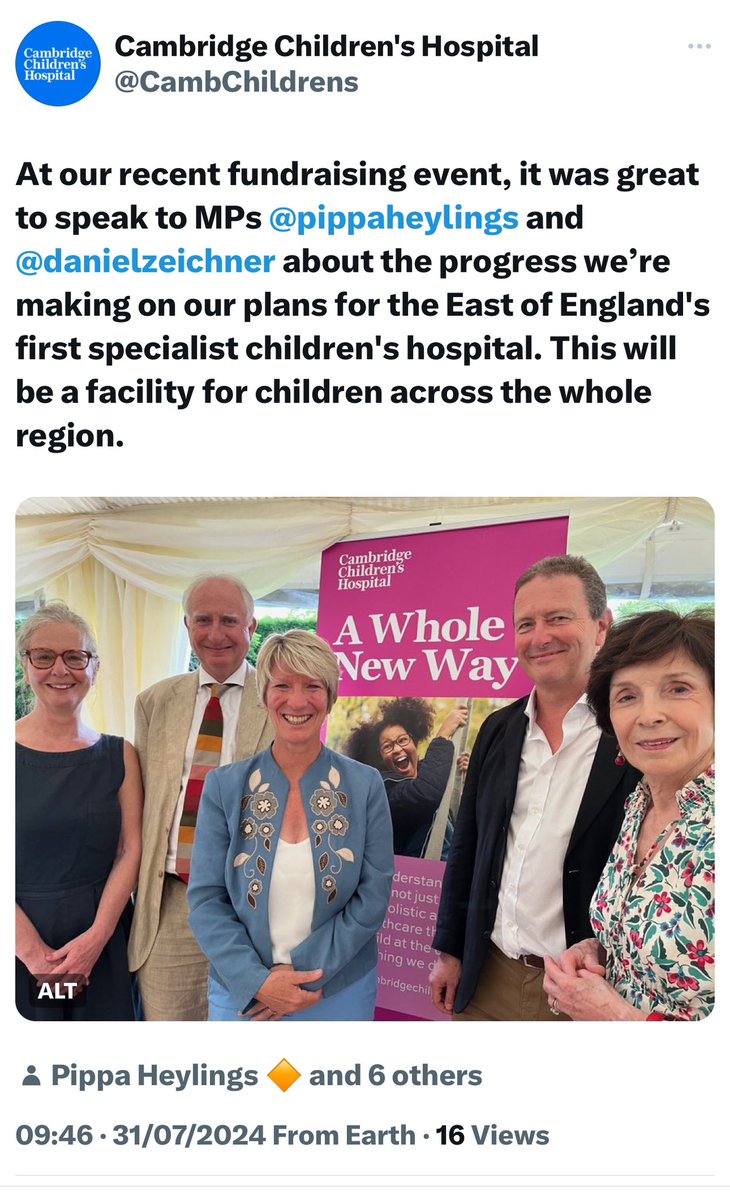 Pippa Heylings 🔶️ MP for South Cambridgeshire (@pippaheylings) on Twitter photo New <a href="/CambChildren/">Save Our Centres</a> Hospital first of kind to fully integrate treatment of young people’s physical and mental health.
Currently East of England no children’s hospital at all.
Previous govt committed 50/50 funds with huge local fundraising.
Must go ahead <a href="/hmtreasury/">HM Treasury</a> New <a href="/CambChildren/">Save Our Centres</a> Hospital first of kind to fully integrate treatment of young people’s physical and mental health.
Currently East of England no children’s hospital at all.
Previous govt committed 50/50 funds with huge local fundraising.
Must go ahead <a href="/hmtreasury/">HM Treasury</a>