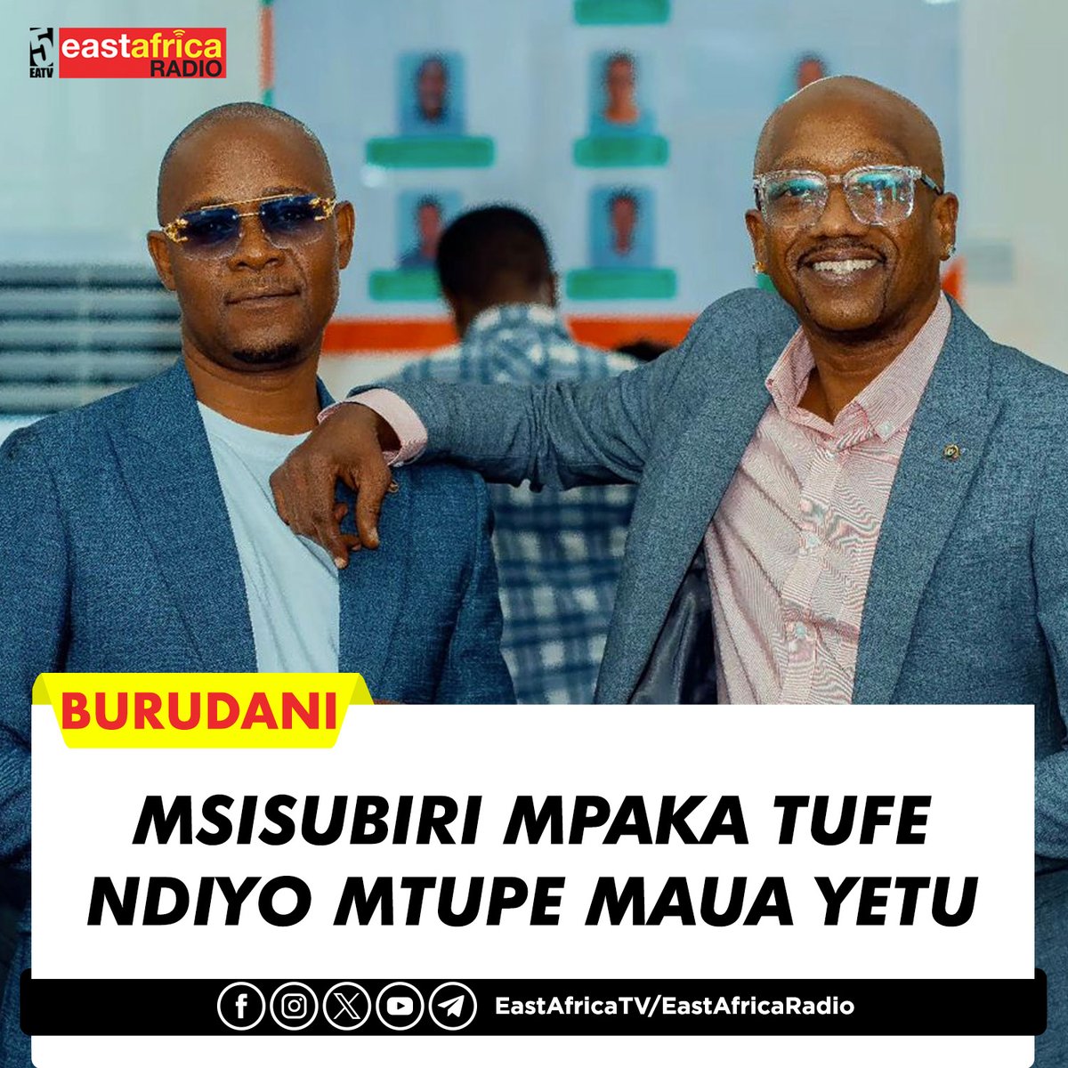 eastafricatv's tweet photo. #BURUDANI Respect The OG's kama anavyosema #KhaligraphJones, hawa hapa ni 'Living Legend' #JayMo na #TID ambao wamekua pamoja na wanazeeka pamoja.
Kupitia picha hii hiyo Jay Mo anakwambia "Juma as @jaymoefamous na Khaleed as @TIDMusic_ wote watoto wa Mzee Mohamed. Ndugu katika sanaa tangu tunakua mpaka sasa tunazeeka"
"Tumefanya mengi ya kukumbukwa kuanzia #Zeze #GirlfriendMovie #GirlfriendSoundtrack #MpenziKwaheri #Chumvini and so many others".
Pia amemaliza kusema wao ni wakongwe wanaoishi, msisubiri mpaka tufe ndio mtupe maua yetu.
Ukimuona #JayMo na #TID wimbo wao upi unakujia kichwani?
#JayMo #TID #BongoFleva