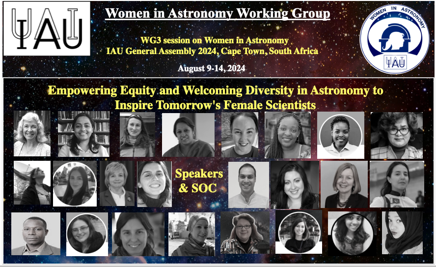 IAU_WiA's tweet photo. 🚀 Empowering Equity &amp; Embracing Diversity in Astronomy: Join the WG3 Session on Women in Astronomy of @IAU_WiA  from 09-14 Aug 2024 at #IAUGA2024 🇿🇦! We're also launching the ‘STEM Ambassador Recognition Award’ for the first time in IAU's history! 🎉 @IAU_org @IAU_Outreach https://t.co/i9KIgDOf02