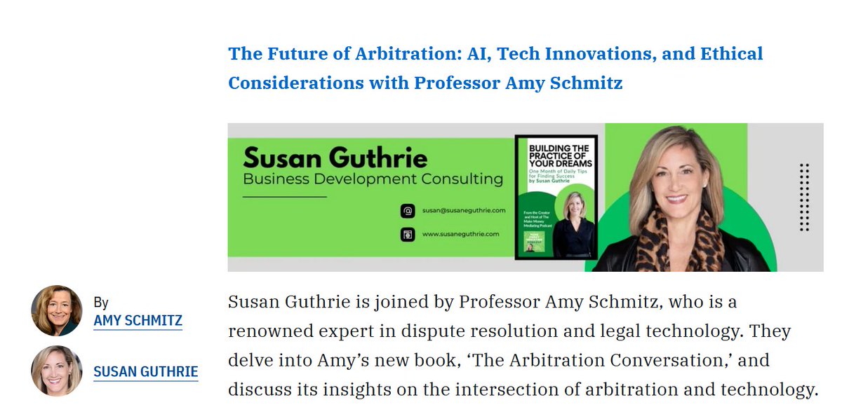 Make Money Mediating Podcast #515: The Cutting-Edge of Arbitration: AI, Tech, and Beyond with <a href="/AmyJSchmitz1/">Amy J. Schmitz</a> 
mediate.com/make-money-med…