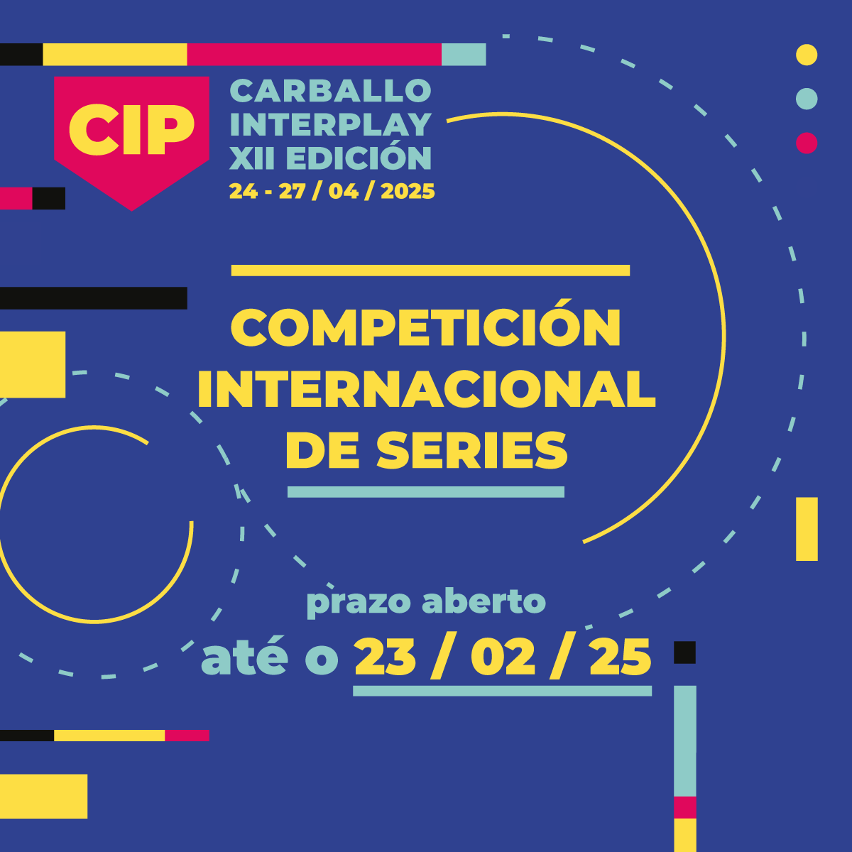 🌪 COMPETICIÓN INTERNACIONAL DE SERIES 🌪

Buscamos producións realizadas entre 2024 e 2025 que teñan, polo menos, tres capítulos producidos que non superen os 30 minutos cada un.

🗓 Prazo aberto ata o 23 de febreiro de 2025
🔗 carballointerplay.com/competicion-de…
