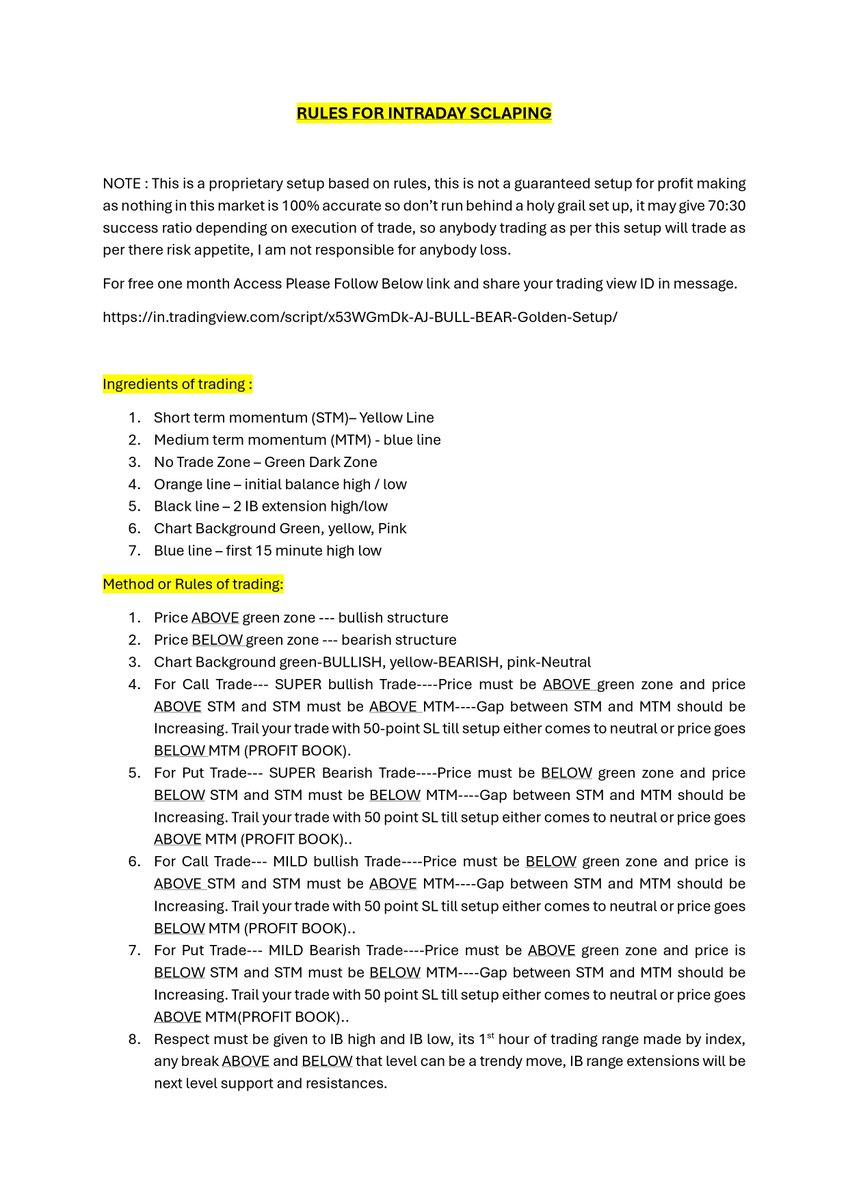 Anshuljain0711's tweet image. #optionbuying #banknifty #BankNiftyOptions #supportresistance #intradaytrading #priceaction 

Link for 1 month free access 

in.tradingview.com/script/x53WGmD…

Rules for option scalping
