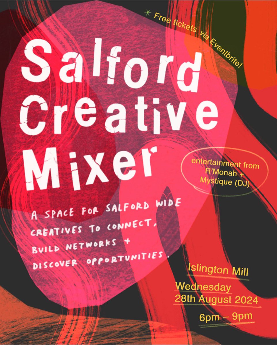 Calling all Salford makers, musicians, artists, writers, dancers, DJs and more!! As part of our Creative Improvement Districts programme we’re working with our pals <a href="/SalfordCouncil/">Salford City Council</a> to bring creative communities across the city together! Join us at Islington Mill on 28th Aug ❤️