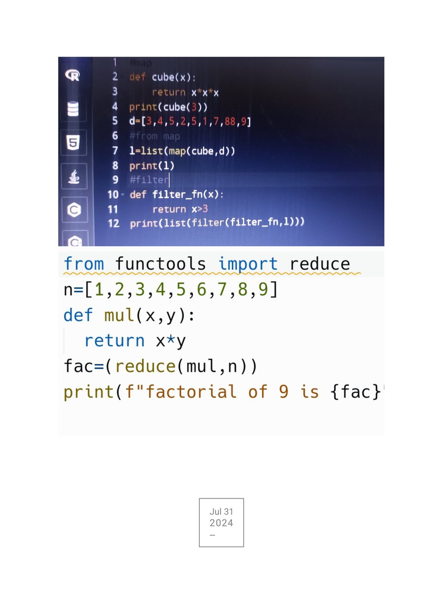 coding_insaan's tweet image. Map,filter and reduce
#python 
#100daysofcodechallenge 
#day12