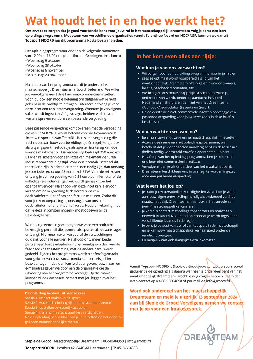 🚀 START NIEUW PROGRAMMA OKT 2024! 🚀

Als topsporter mensen inspireren? Sluit aan bij ons maatschappelijk Dreamteam! Meld je aan vóór 13 sep. Info: 06-50604858 / info@groots.frl 🌟 <a href="/TopsportNoord/">Topsport NOORD</a>