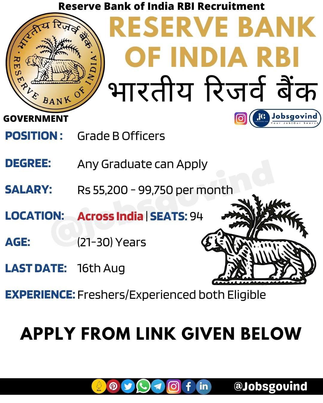 Jobsgovind - Govt &amp; Private Job Updates on X: &ldquo;🔴Reserve Bank of 