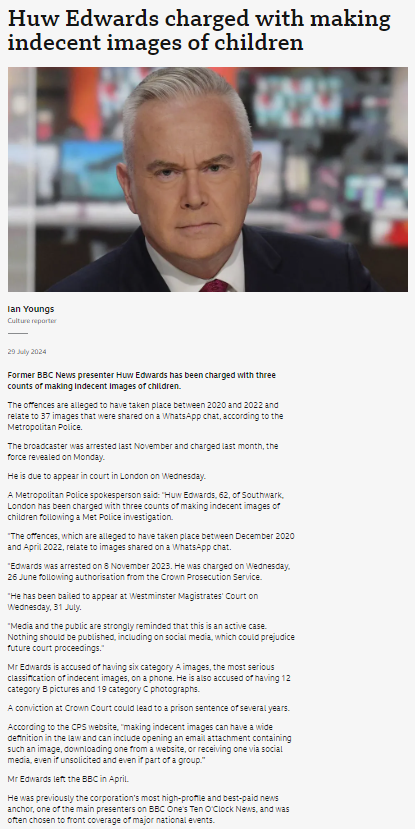 ripx4nutmeg's tweet image. Neither of the two BBC News stories about Huw Edwards reveal that some of the children in the images and videos were aged between 7 and 9. Some people think he was talking to a 17 year old