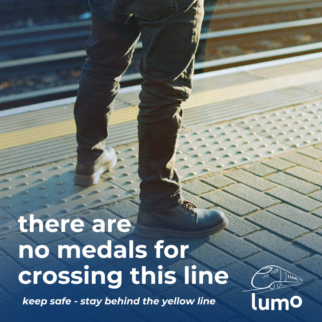 Safety first! There are no medals for crossing this line, but staying behind the yellow line at railway stations keeps you in the race.

Always stay behind yellow lines at railway stations to stay safe from departing and passing trains. #StaySafeAndStandBack