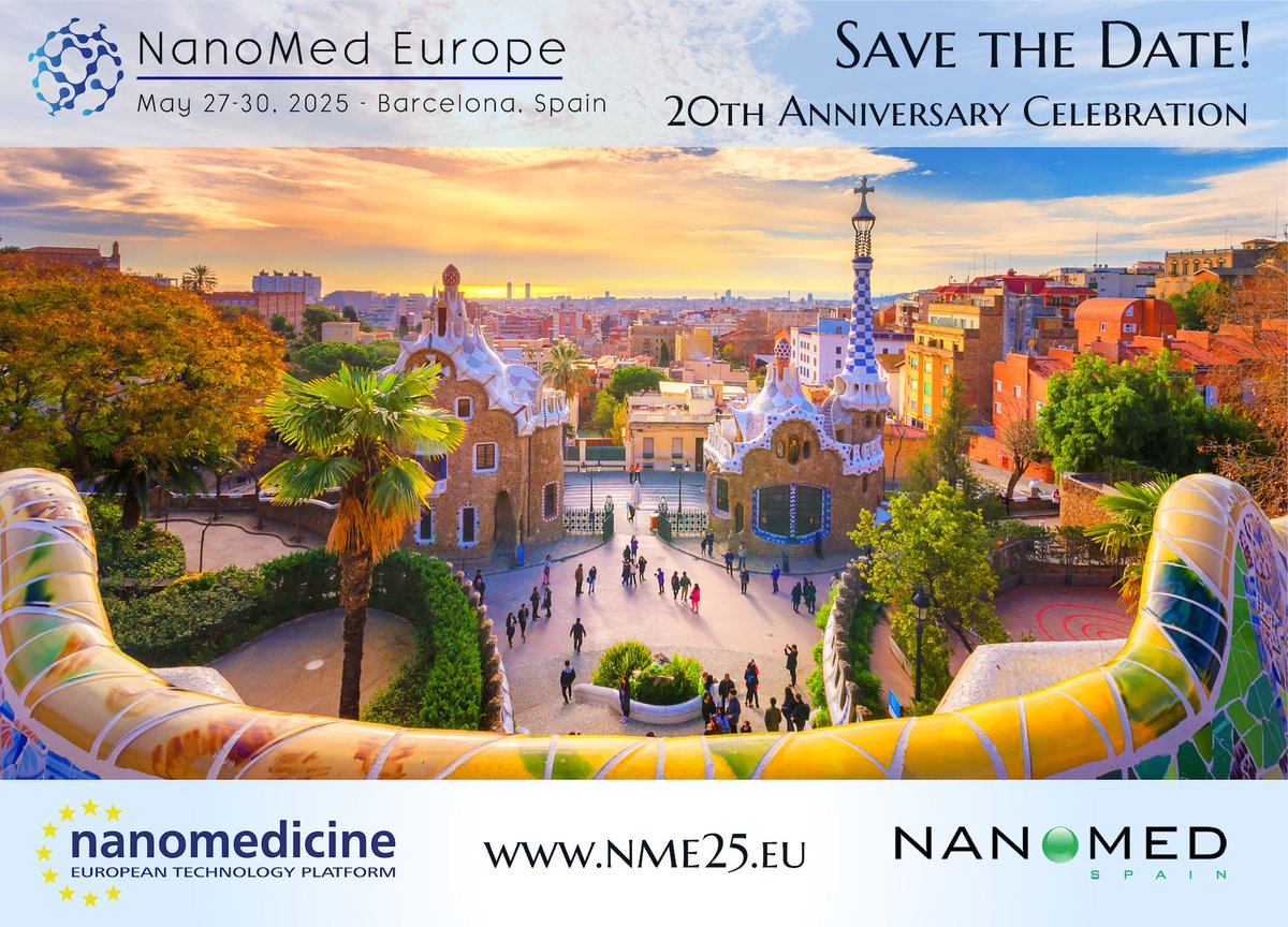 📅 ¡Guarda la fecha! 🗓️La conferencia #NanoMedEurope2025 (#NME25) se celebrará del 27 al 30 de mayo en Barcelona. 🎉🌟 Acompáñanos para celebrar 20 años de avances en nanomedicina y explorar el futuro de su impacto en la salud. 🔬💉 
¡Más información pronto!
