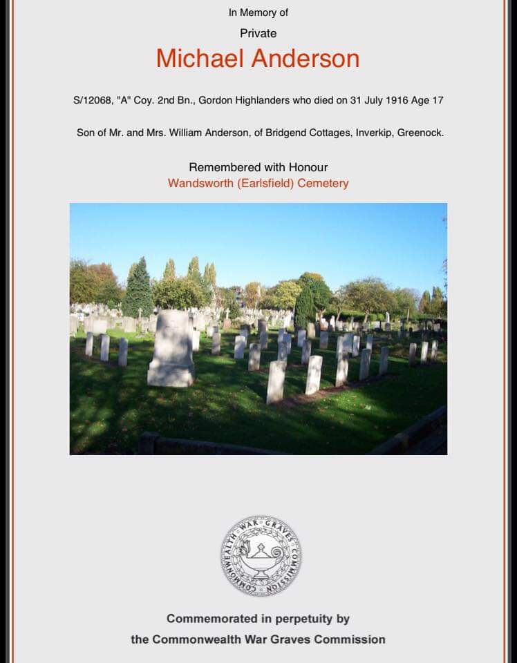 InverkipWM's tweet photo. In memory of Private Michael Anderson, the youngest man on the war memorial, who died on this day in 1916 aged 17.

To read his story: 

https://t.co/ibiI5kD9fs

#ww1 https://t.co/pGZppVIPKN