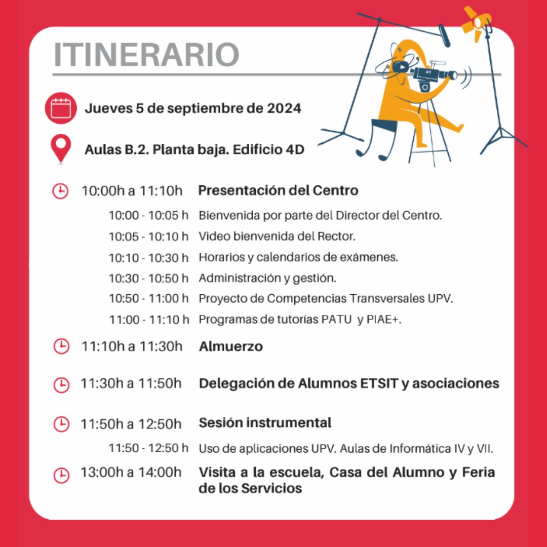 TelecoUPV's tweet photo. 🔴 | JORNADAS DE ACOGIDA #GTDM
➡️ Teleco, junto al piae+ organizan las #JJAA para alumnado de nuevo ingreso
Jueves, 5 de septiembre a las ⏰ 10:00h en el📍 Aula B2. Edificio 4D
Nos vemos😃 https://t.co/mQW2Ff5yRZ