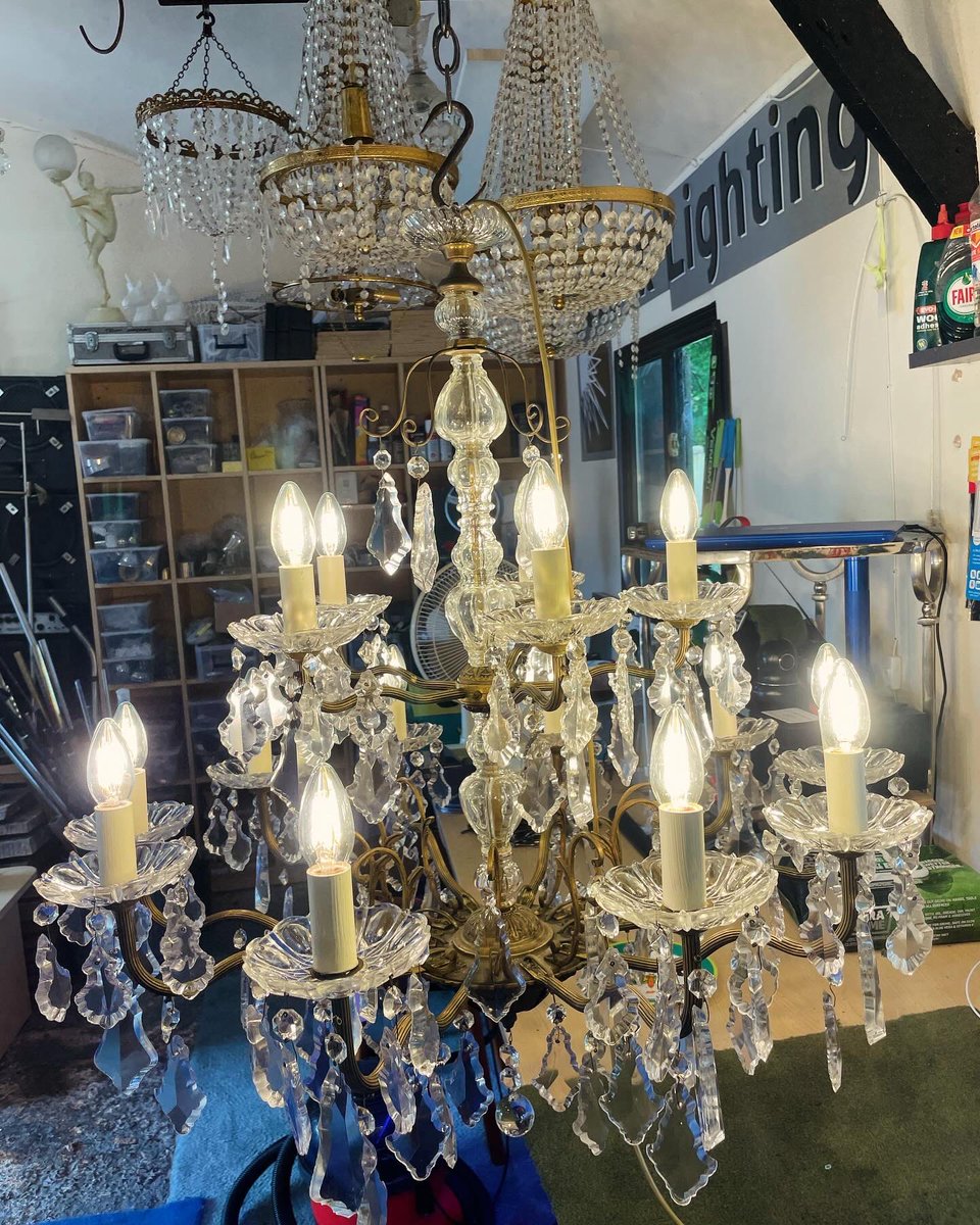 lightingrepairs's tweet photo. A nice before and after comparison. Testing but satisfying. Rewired, cleaned, replaced missing crystals. https://t.co/yTvOkHvoJD