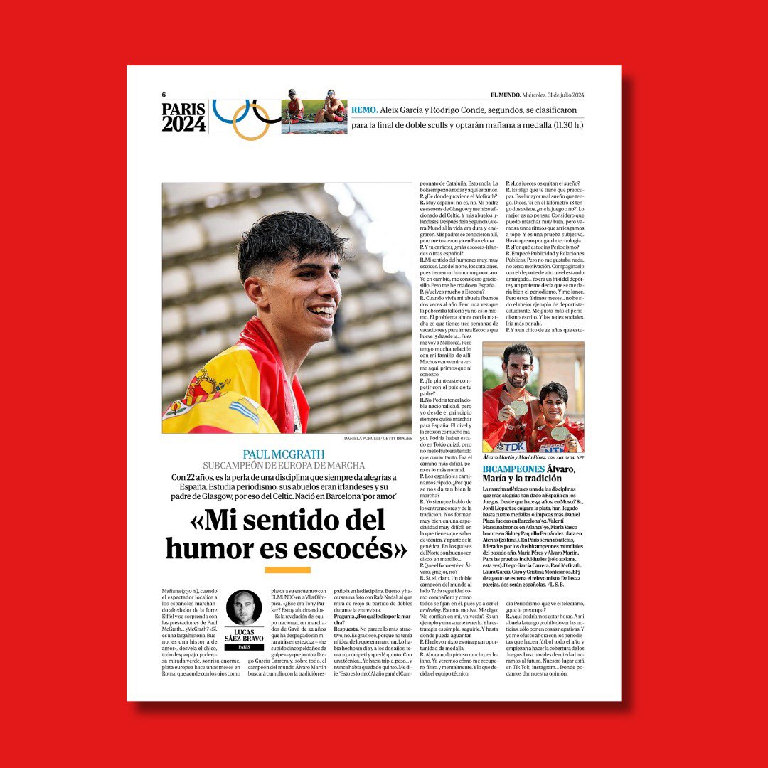 Tothom reconeix la qualitat, l’esforç i el prestigi del gavanenc <a href="/PaulMcGrathinho/">McGrath</a> . Aquí teniu una mostra més!

🔝 Per a nosaltres l’esportista olímpic ja ha arribat al més alt!

Dijous, 1 d’agost, a les 7.20 h el podreu veure competir en els 20 km de marxa atlètica.

#París2024