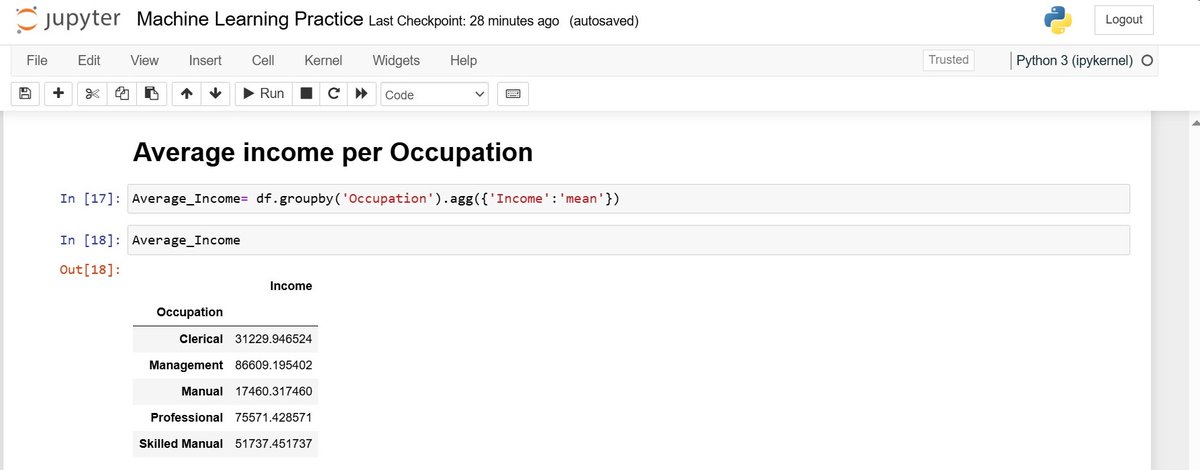 timi_jaykeyz's tweet image. EDA and data visualization on Python using Matplotlib and Seaborn
*Insights and Findings*
My visualizations revealed:
👉Which occupations have the highest and lowest average incomes?
👉How does income vary within each occupation?
#pythonprogramming
#dataprofessional
#dataexpert