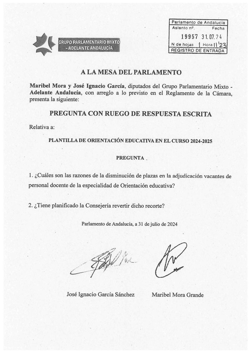 Hoy hemos presentado en el Parlamento una batería de preguntas al Gobierno del PP sobre los recortes educativos de estos días:

❓Errores en la colocación de efectivos
❓ Recortes en PT
❓Recortes en orientación
❓Eliminación del programa de bienestar emocional

¿Responderán?