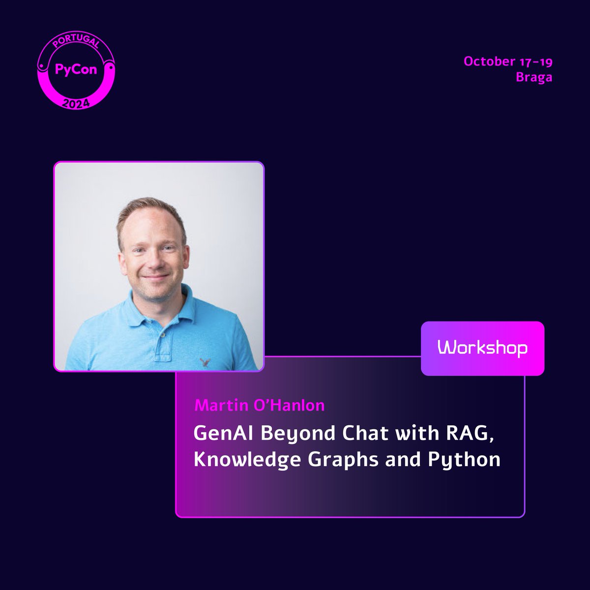 💻 WORKSHOP: “GenAI Beyond Chat with RAG, Knowledge Graphs and Python” by Martin O’Hanlon (<a href="/martinohanlon/">Martin O'Hanlon</a>)

Don’t miss out – grab your ticket now: pretix.evolutio.pt/evolutio/pycon…

#pyconpt24 #python #workshop