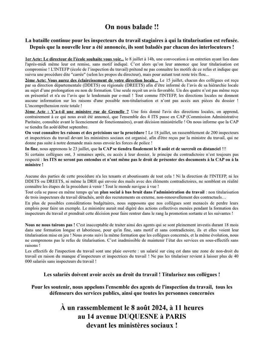 Inspecteurs élèves du travail tweet media