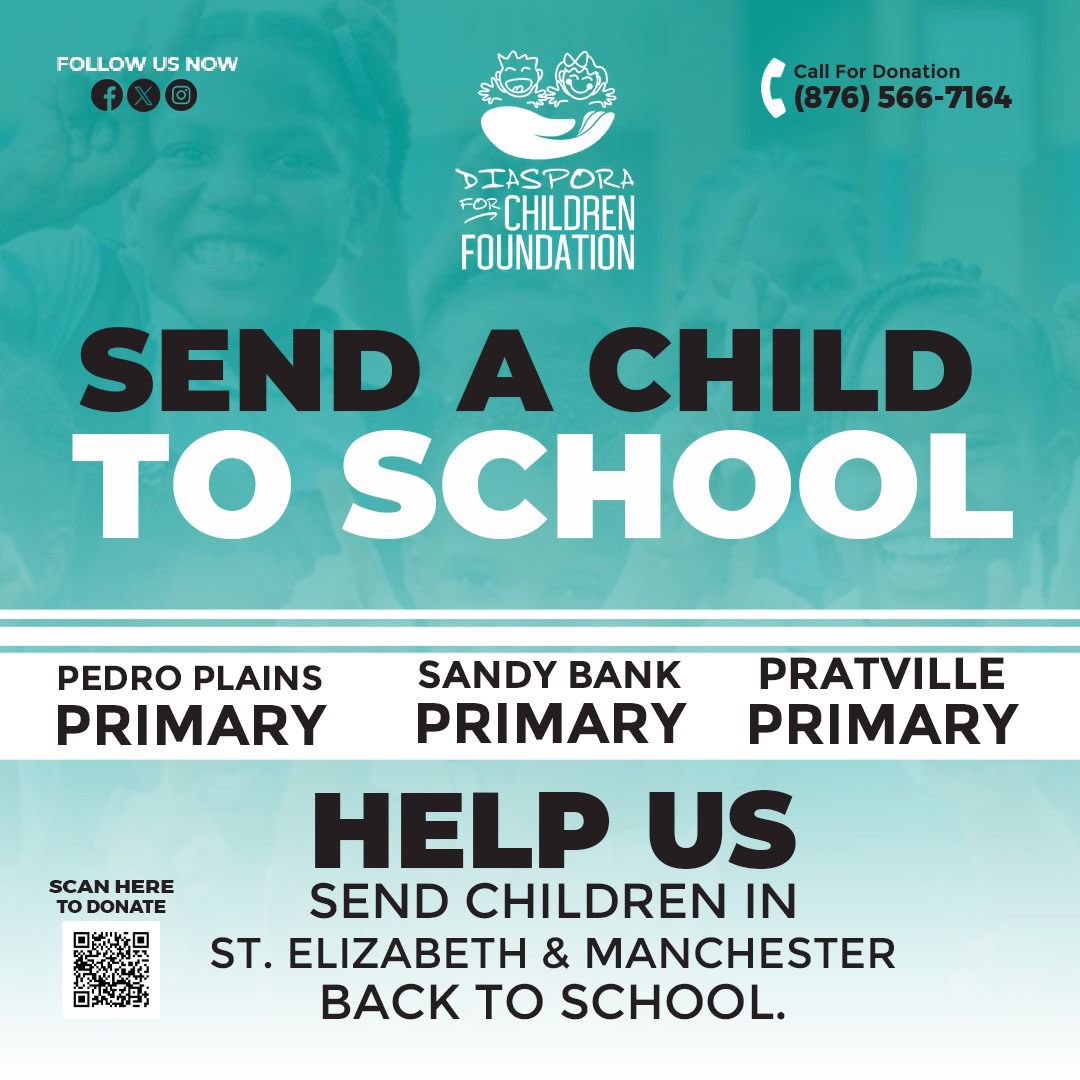 Let’s make a difference together! 🎒📚 

Help us send children in St. Elizabeth and Manchester back to school by supporting Pedro Plains, Sandy Bank, and Pratville Primary Schools. Your donations can change a child’s future
#DiasporaForChildrenFoundation

gofund.me/f3c42cb0