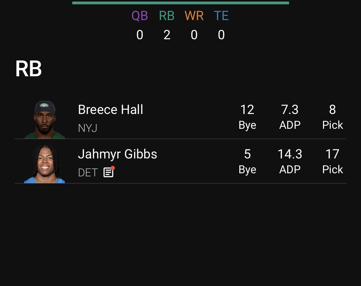 Dynasty_JoeFF's tweet image. If they let me… I will. 

RB l-RB start to #omnistack #7 and definitely my first Hall/Gibbs squad. Gotta love the August ADP moves.