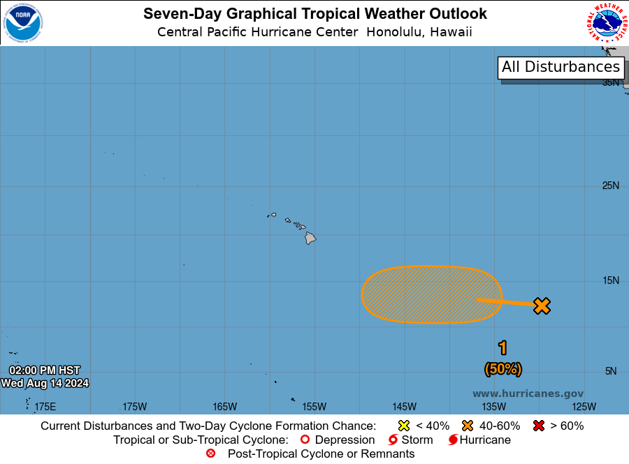 LimWeather's tweet photo. D75 CPAC/D92 EPAC #HurricaneSeason2024 8pm EDT New AOI has a 10% chance to become a TC in 2 days, 50% in 7, will thankfully stay S of #Hawaii
Next name: #Hone/#Gilma/#Hector
Next Invest no: #Invest90C/#Invest99E
#Tropicswx #wxtwitter #HurricaneSeason #90C #CP90 #HIwx #99E #EP99 https://t.co/i4WQeOWJ6g