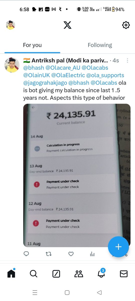 Antrikshpal14's tweet photo. @Krutrim @jagograhakjago @bhash @Olacabs @ola_supports @OlainUK @Ola_Australia @Olacare_AU @Krutrim please transfer my payment for car UK06TA6561 https://t.co/70RX2OVEE7